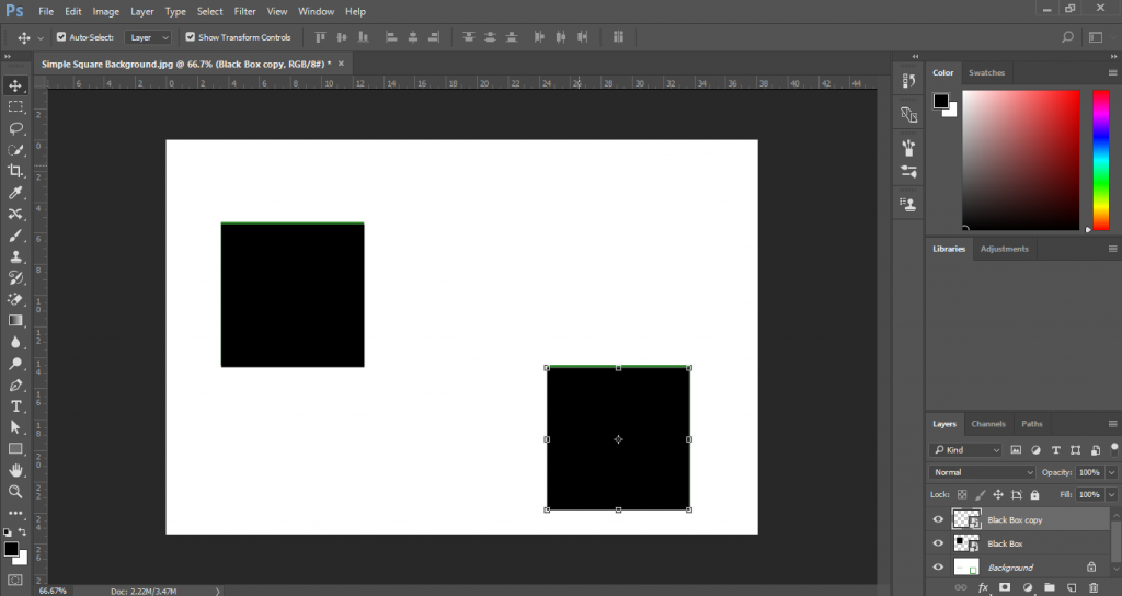 moving black box picture to green squares